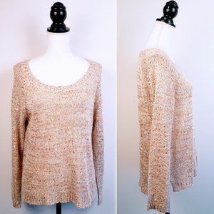 FOREVER 21 Sweater, Gold Light Tan Sequins Long Sleeve Knit Boho Casual, M